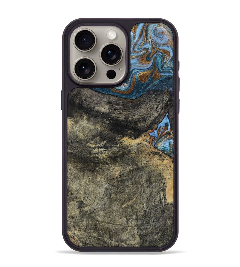 iPhone 15 Pro Max Wood Phone Case - Starr (Teal & Gold, 802409)