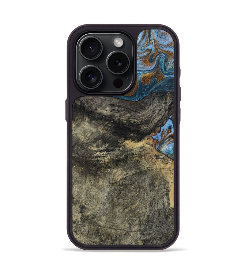 iPhone 15 Pro Wood Phone Case - Starr (Teal & Gold, 802409)
