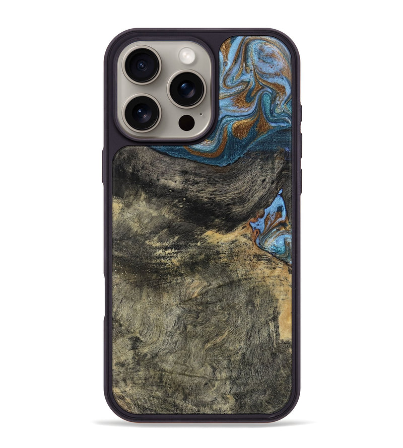 iPhone 16 Pro Max Wood Phone Case - Starr (Teal & Gold, 802409)