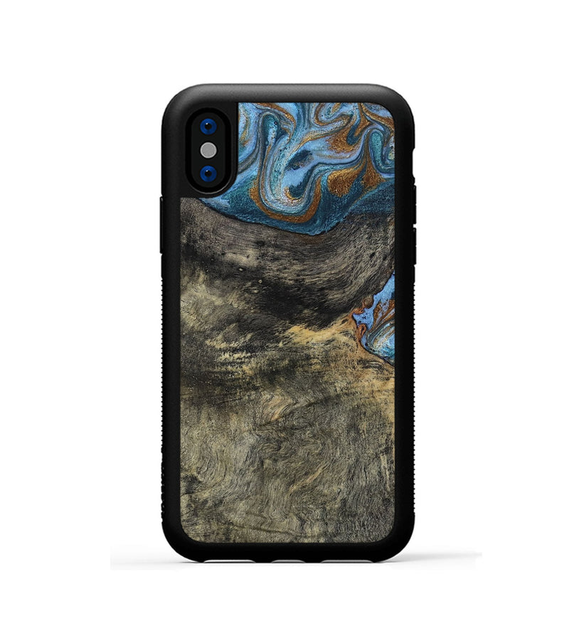 iPhone Xs Wood Phone Case - Starr (Teal & Gold, 802409)