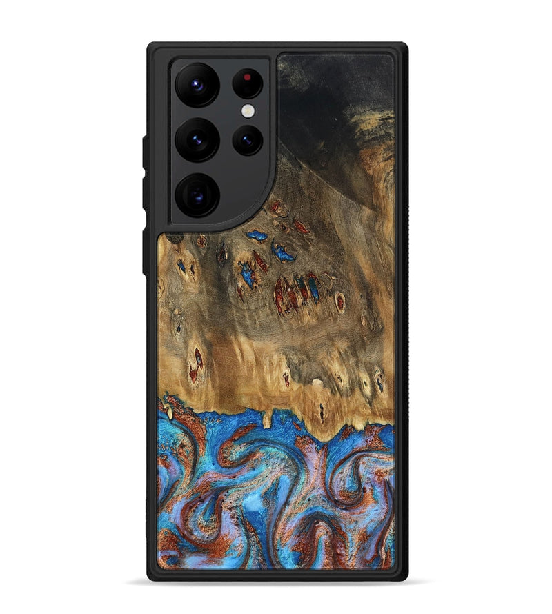 Galaxy S22 Ultra Wood Phone Case - Navy (Teal & Gold, 802410)