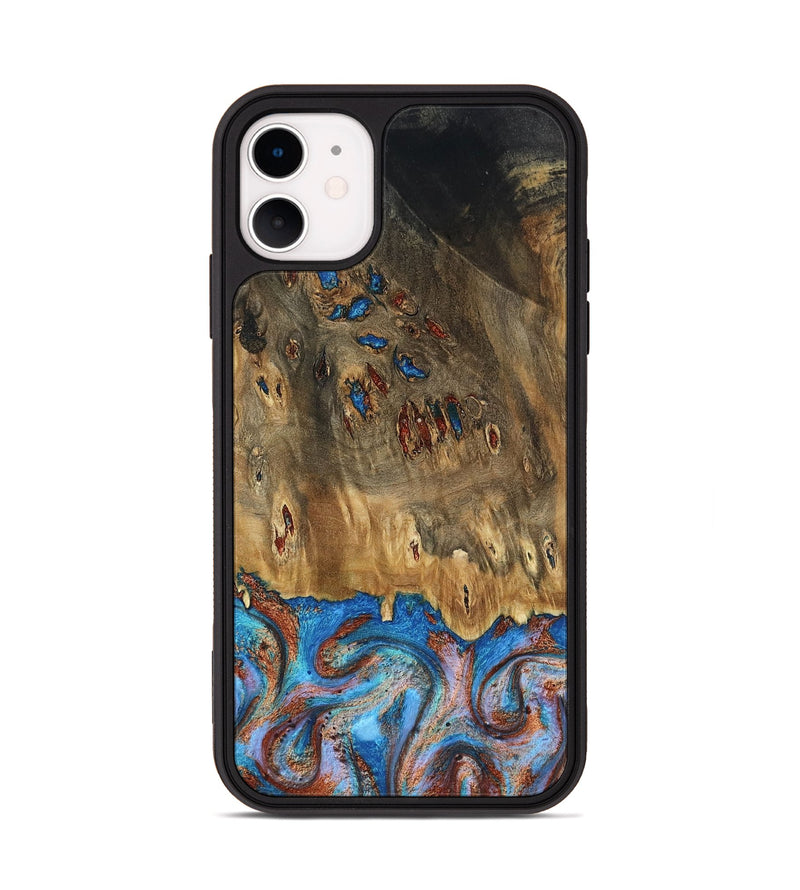 iPhone 11 Wood Phone Case - Navy (Teal & Gold, 802410)