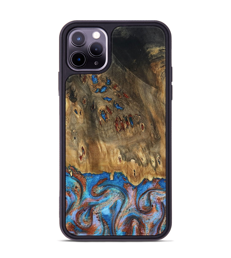 iPhone 11 Pro Max Wood Phone Case - Navy (Teal & Gold, 802410)