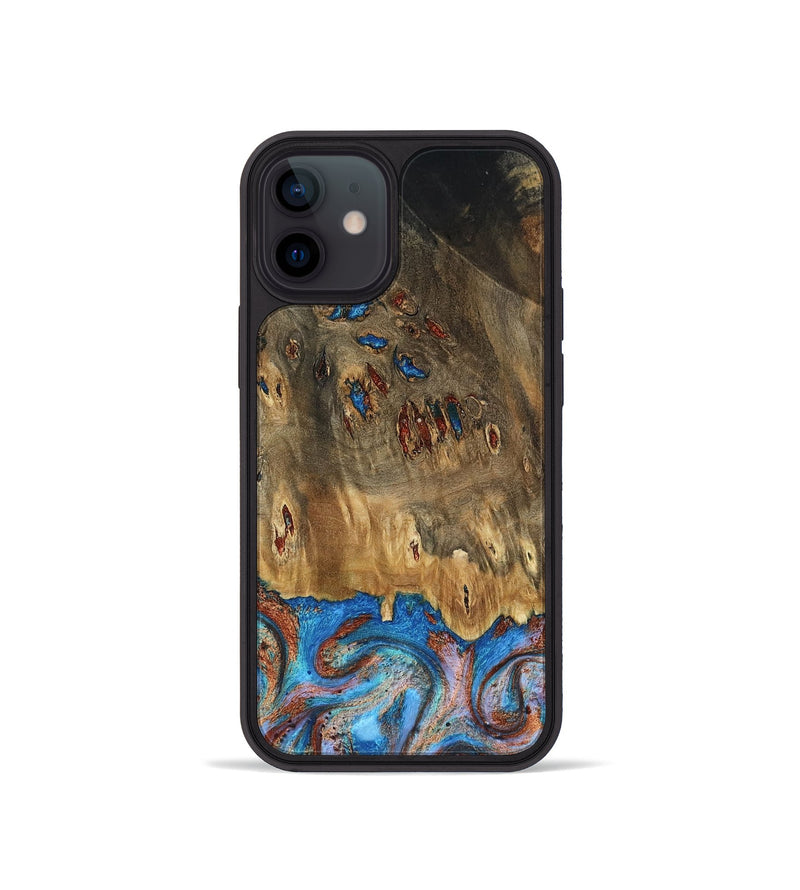 iPhone 12 mini Wood Phone Case - Navy (Teal & Gold, 802410)