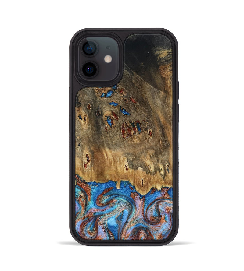 iPhone 12 Wood Phone Case - Navy (Teal & Gold, 802410)