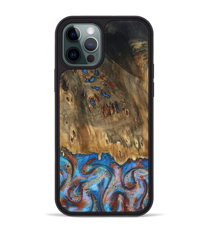 iPhone 12 Pro Max Wood Phone Case - Navy (Teal & Gold, 802410)