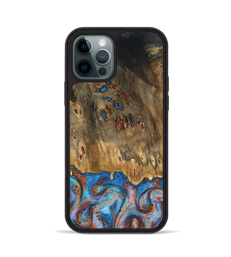 iPhone 12 Pro Wood Phone Case - Navy (Teal & Gold, 802410)