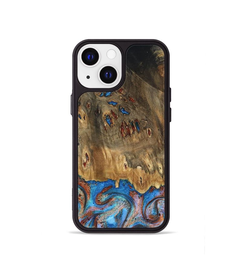 iPhone 13 mini Wood Phone Case - Navy (Teal & Gold, 802410)