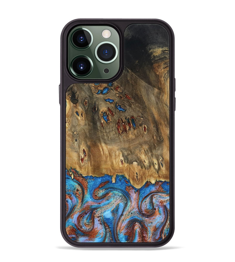 iPhone 13 Pro Max Wood Phone Case - Navy (Teal & Gold, 802410)