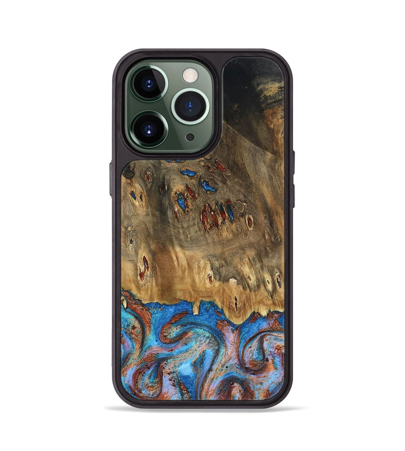 iPhone 13 Pro Wood Phone Case - Navy (Teal & Gold, 802410)