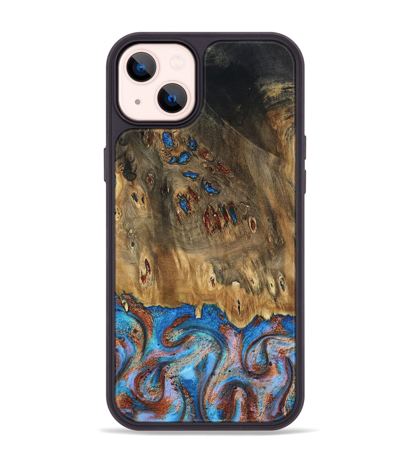 iPhone 14 Plus Wood Phone Case - Navy (Teal & Gold, 802410)