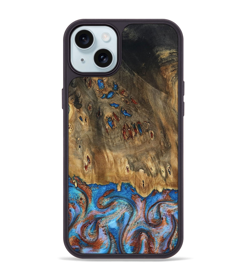 iPhone 15 Plus Wood Phone Case - Navy (Teal & Gold, 802410)