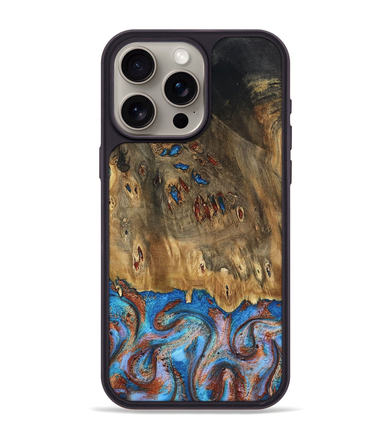 iPhone 15 Pro Max Wood Phone Case - Navy (Teal & Gold, 802410)