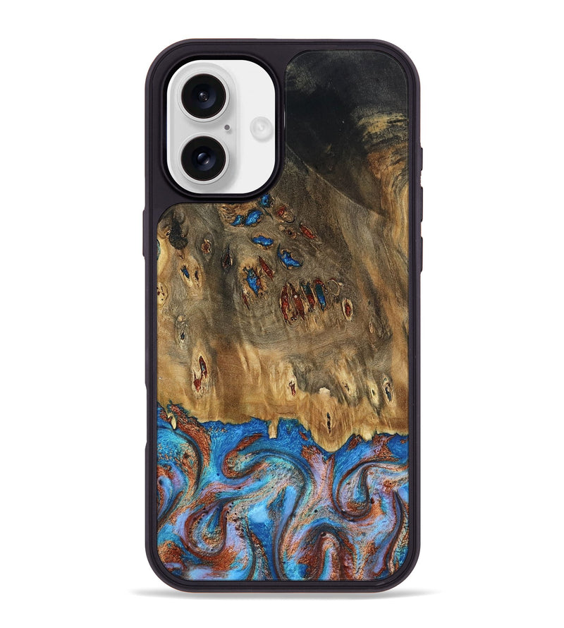 iPhone 16 Plus Wood Phone Case - Navy (Teal & Gold, 802410)