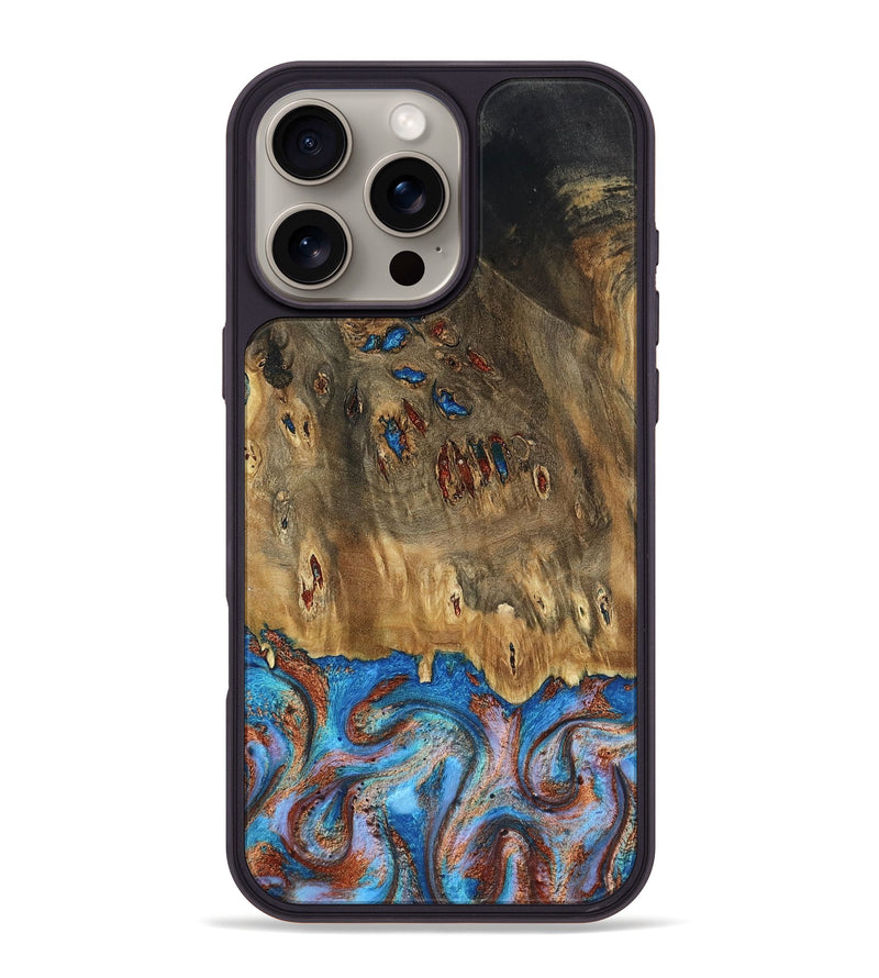iPhone 16 Pro Max Wood Phone Case - Navy (Teal & Gold, 802410)