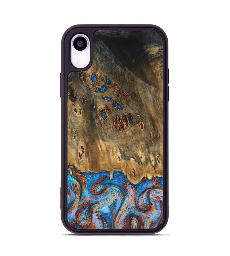 iPhone Xr Wood Phone Case - Navy (Teal & Gold, 802410)