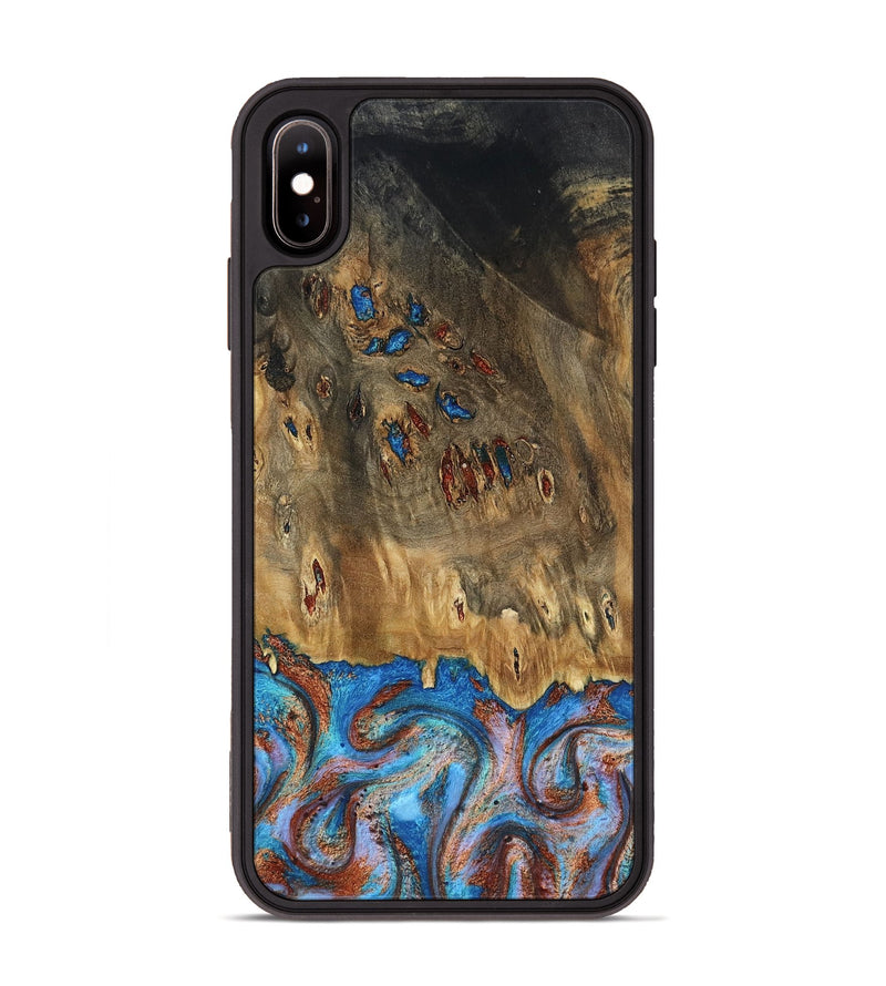 iPhone Xs Max Wood Phone Case - Navy (Teal & Gold, 802410)