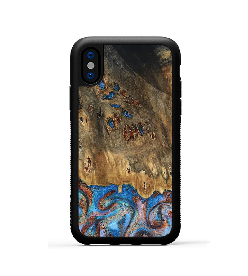 iPhone Xs Wood Phone Case - Navy (Teal & Gold, 802410)
