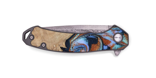 EDC Wood Pocket Knife - Treva (Teal & Gold, 802411)