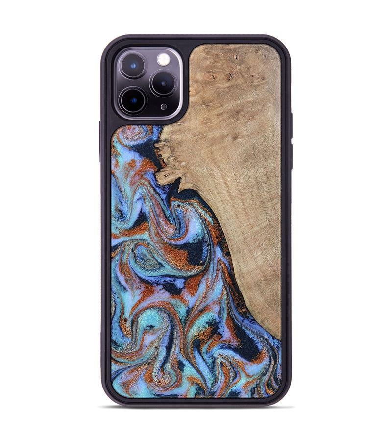 iPhone 11 Pro Max Wood Phone Case - Treva (Teal & Gold, 802411)