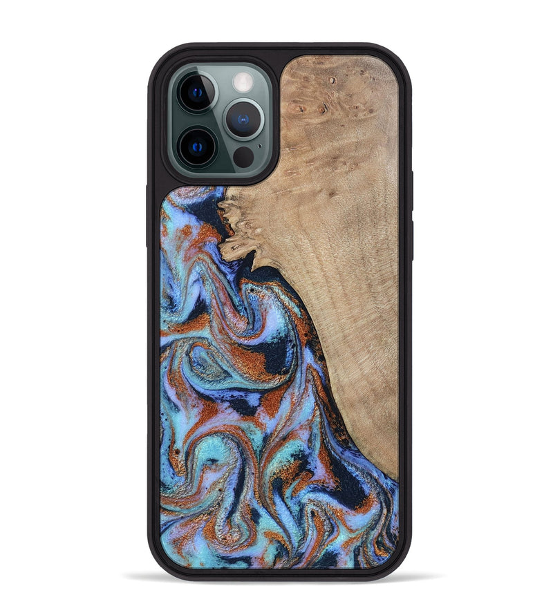 iPhone 12 Pro Max Wood Phone Case - Treva (Teal & Gold, 802411)