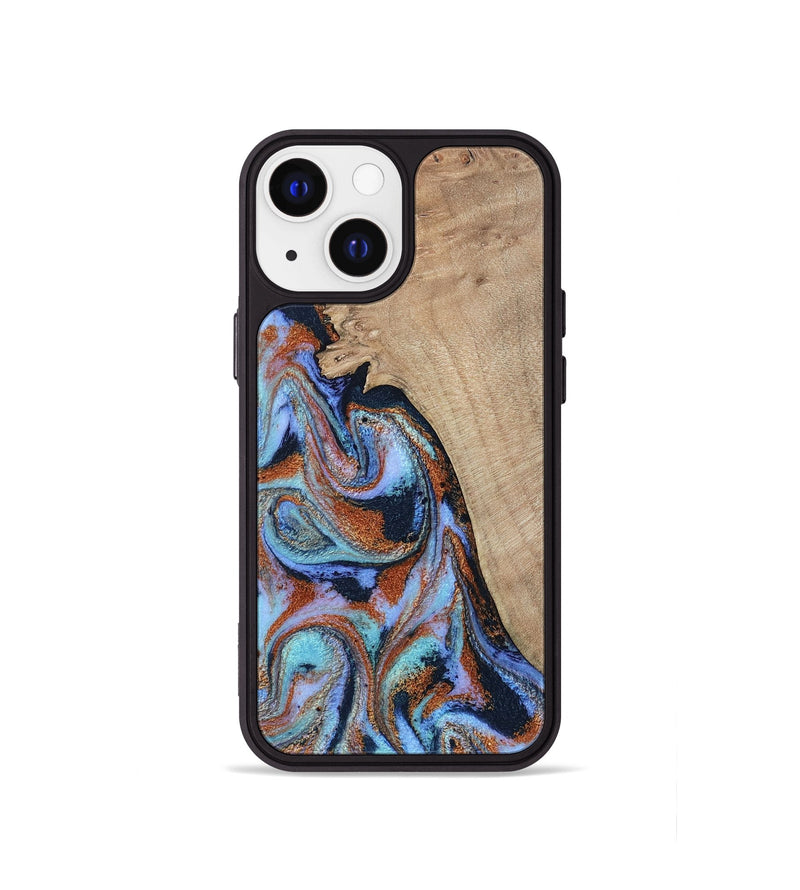 iPhone 13 mini Wood Phone Case - Treva (Teal & Gold, 802411)
