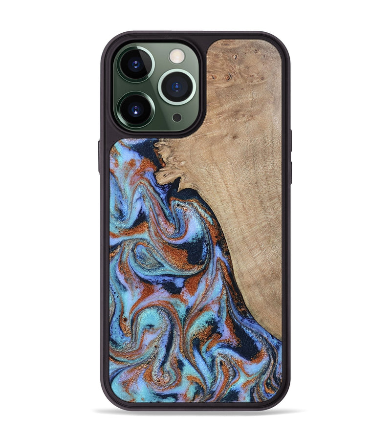 iPhone 13 Pro Max Wood Phone Case - Treva (Teal & Gold, 802411)