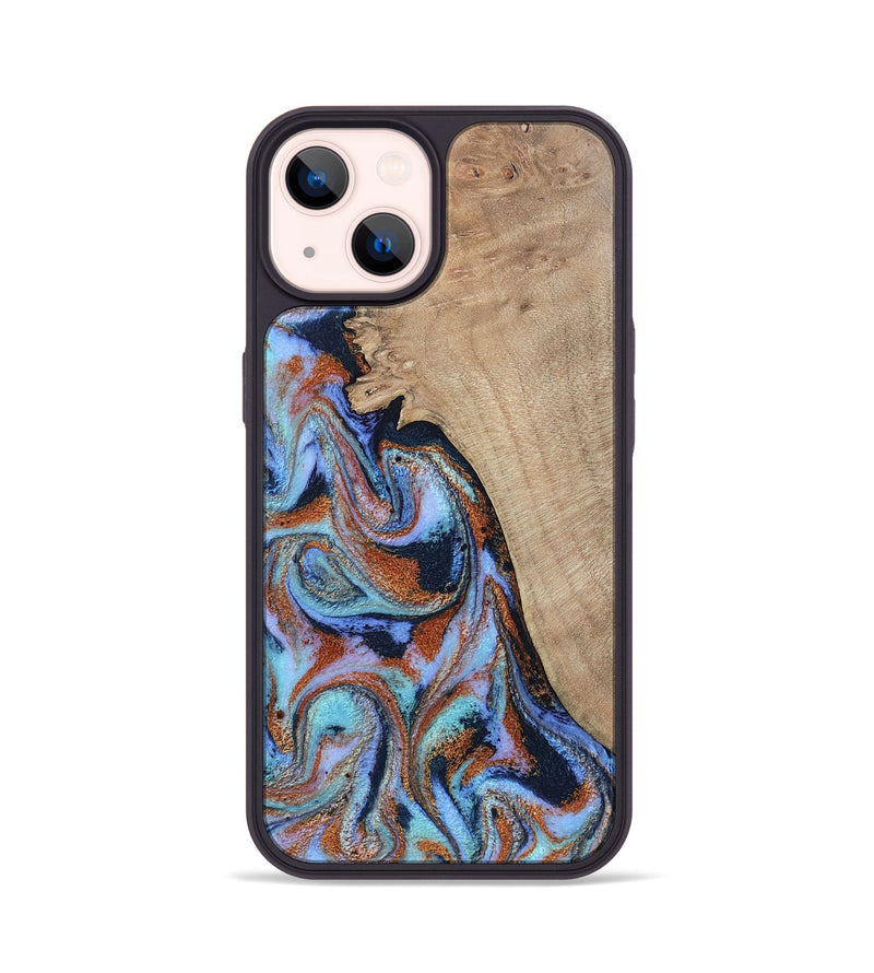 iPhone 14 Wood Phone Case - Treva (Teal & Gold, 802411)