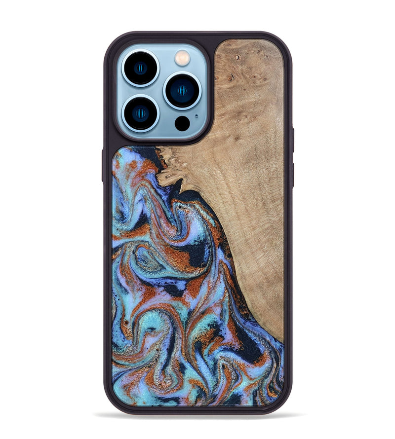 iPhone 14 Pro Max Wood Phone Case - Treva (Teal & Gold, 802411)