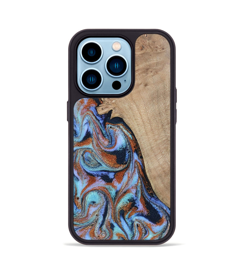 iPhone 14 Pro Wood Phone Case - Treva (Teal & Gold, 802411)