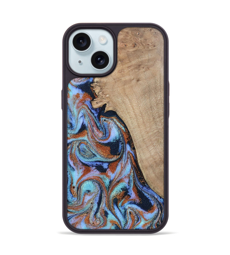 iPhone 15 Wood Phone Case - Treva (Teal & Gold, 802411)