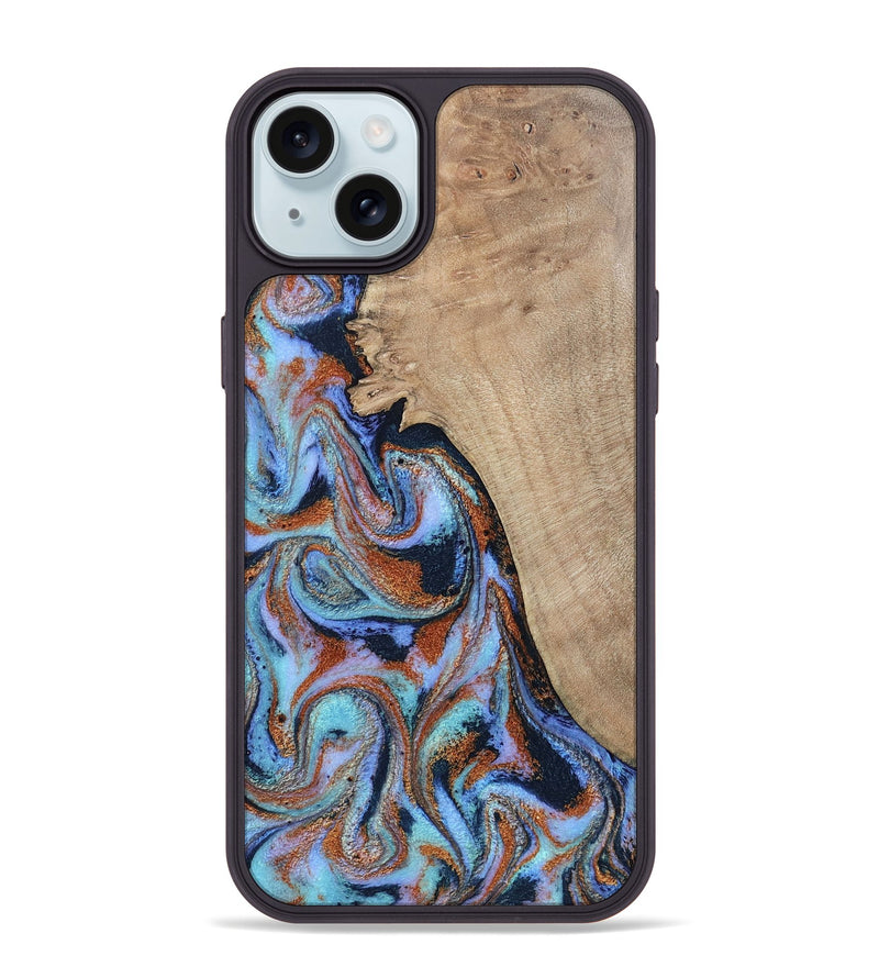 iPhone 15 Plus Wood Phone Case - Treva (Teal & Gold, 802411)