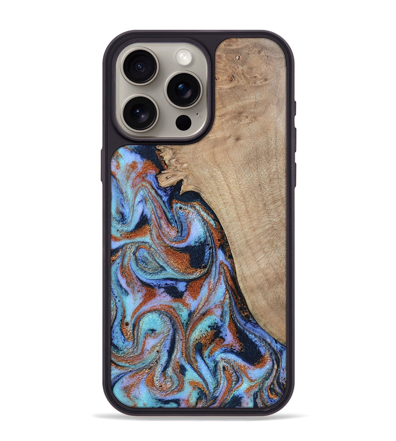 iPhone 15 Pro Max Wood Phone Case - Treva (Teal & Gold, 802411)