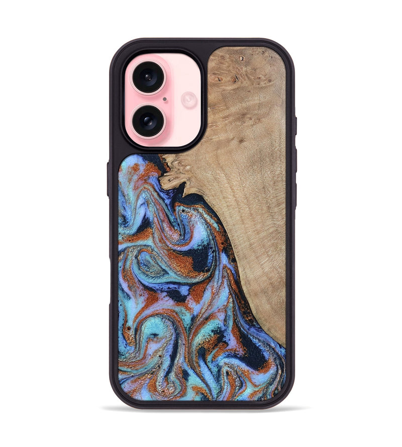 iPhone 16 Wood Phone Case - Treva (Teal & Gold, 802411)