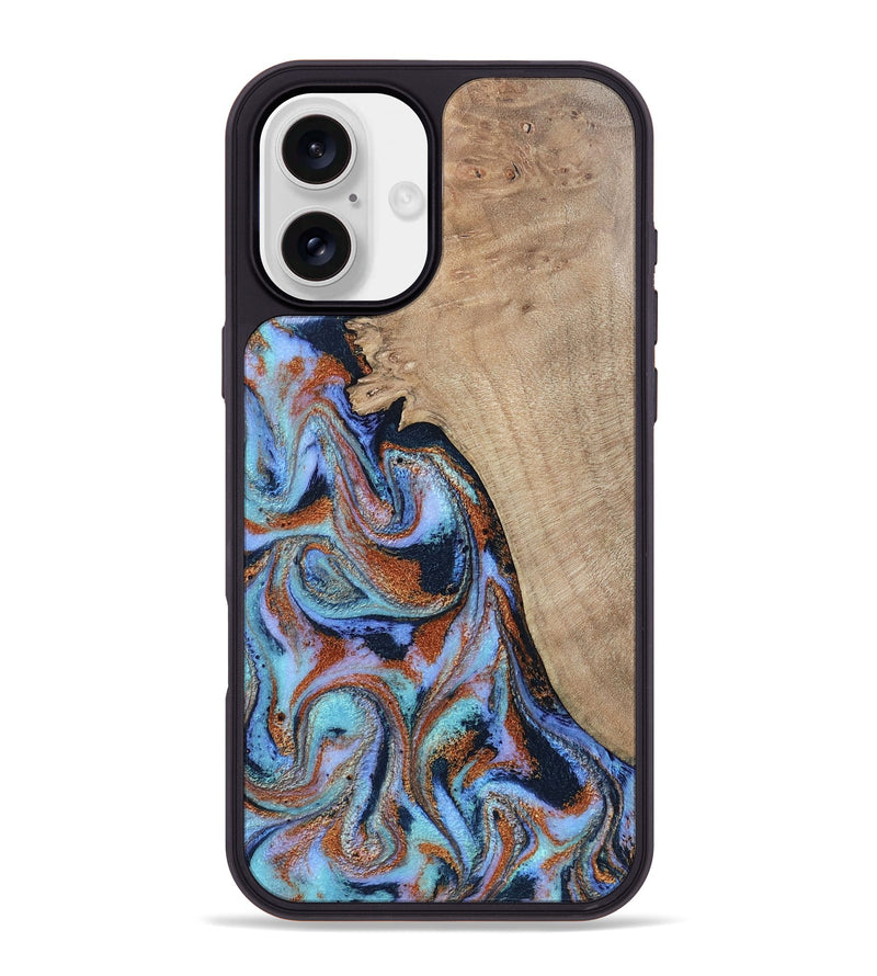 iPhone 16 Plus Wood Phone Case - Treva (Teal & Gold, 802411)