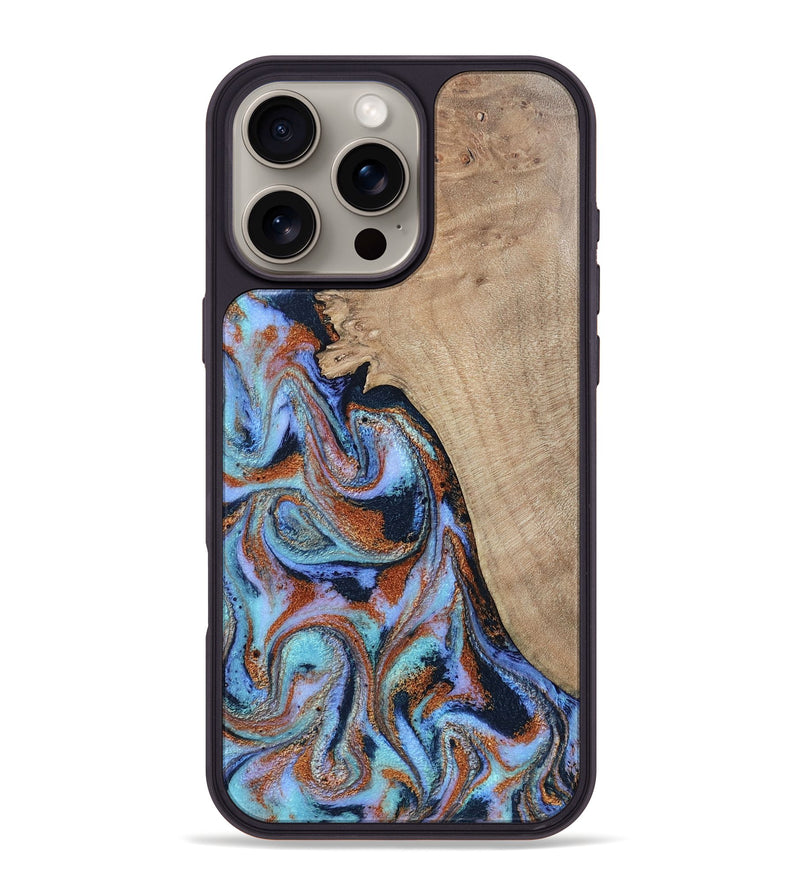 iPhone 16 Pro Max Wood Phone Case - Treva (Teal & Gold, 802411)