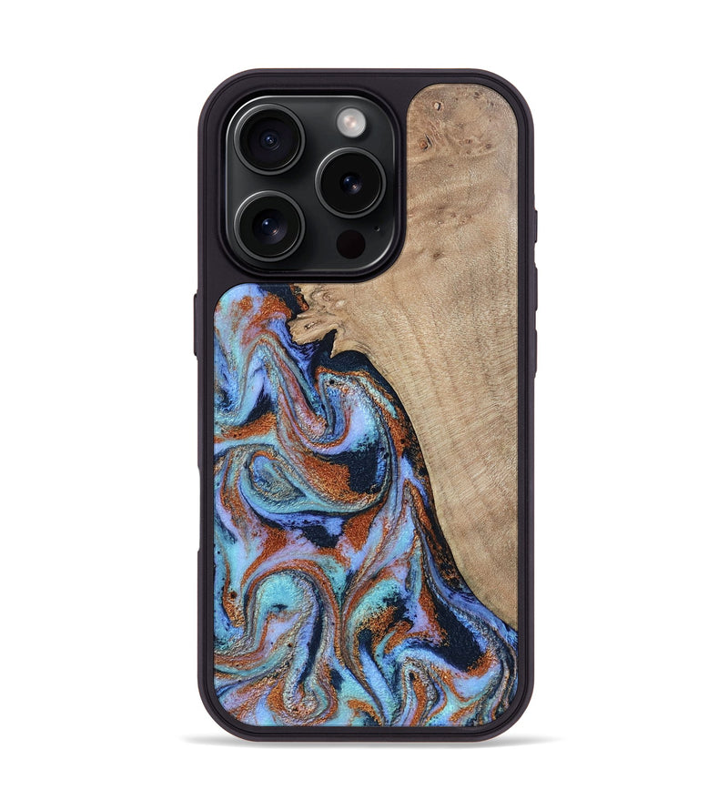 iPhone 16 Pro Wood Phone Case - Treva (Teal & Gold, 802411)