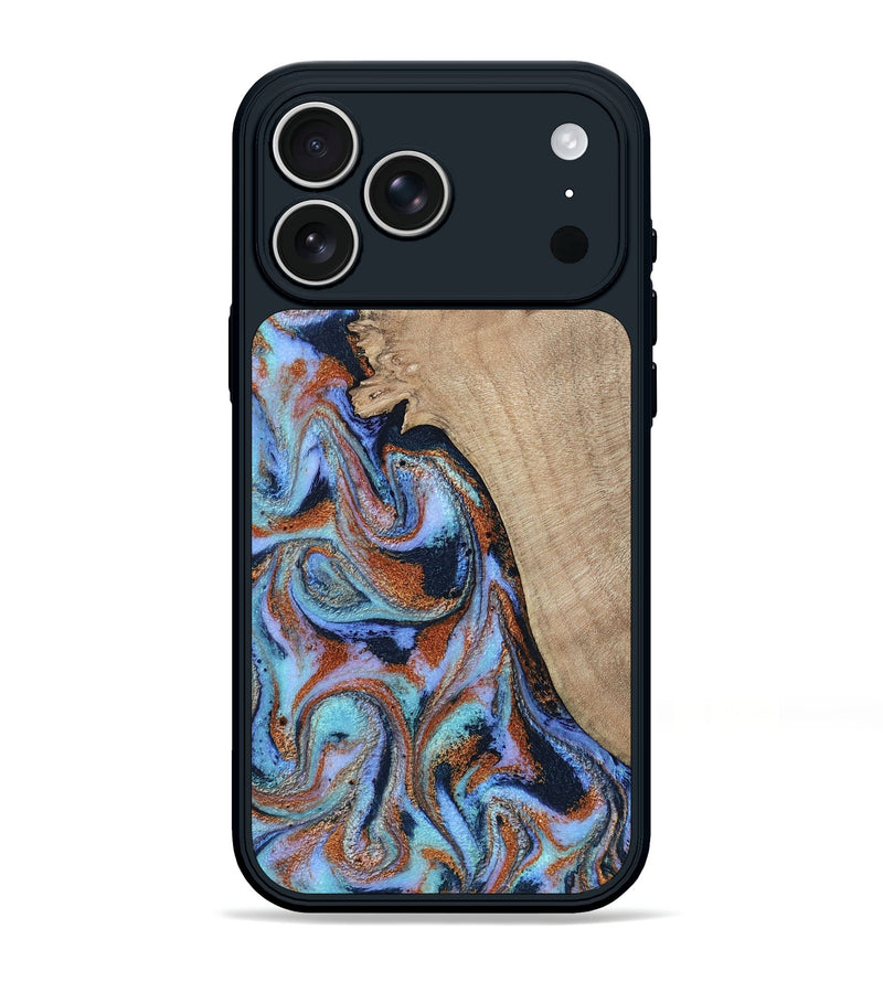 iPhone 17 Pro Max Wood Phone Case - Treva (Teal & Gold, 802411)