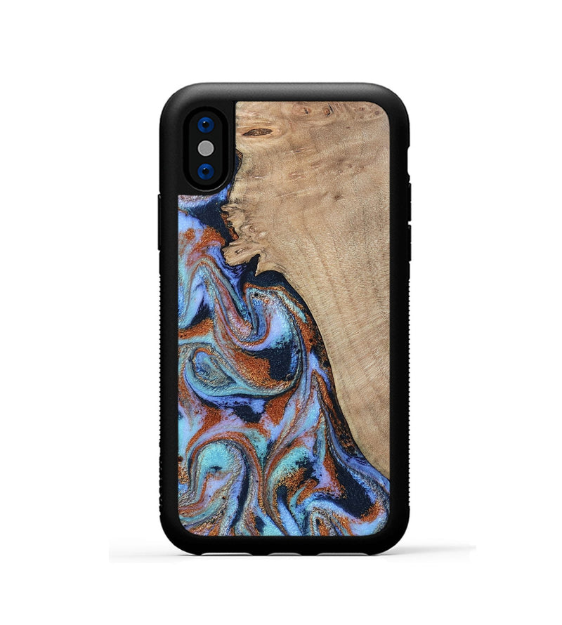 iPhone Xs Wood Phone Case - Treva (Teal & Gold, 802411)