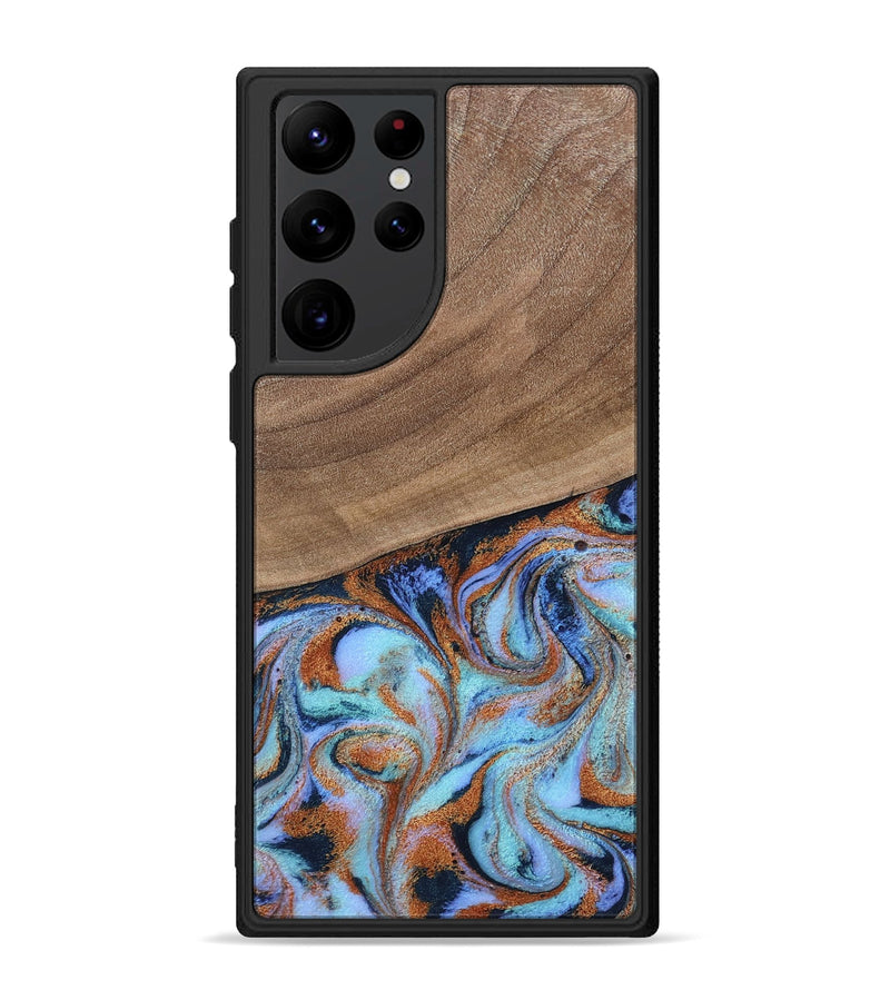 Galaxy S22 Ultra Wood Phone Case - Irving (Teal & Gold, 802412)