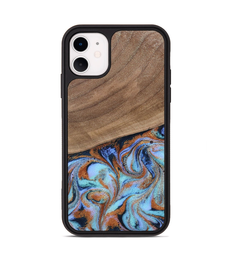 iPhone 11 Wood Phone Case - Irving (Teal & Gold, 802412)
