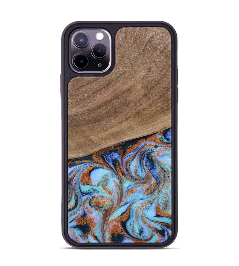 iPhone 11 Pro Max Wood Phone Case - Irving (Teal & Gold, 802412)