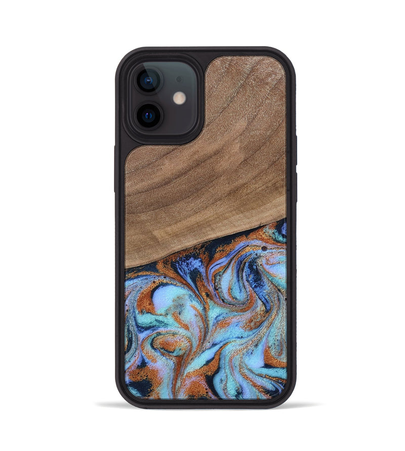 iPhone 12 Wood Phone Case - Irving (Teal & Gold, 802412)