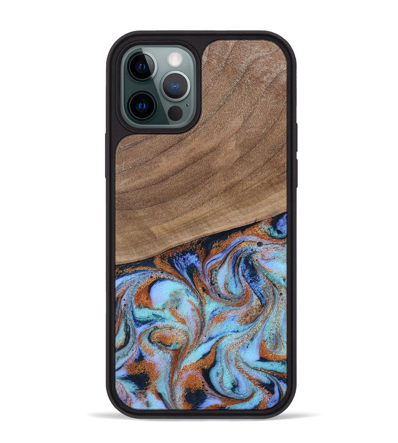iPhone 12 Pro Max Wood Phone Case - Irving (Teal & Gold, 802412)