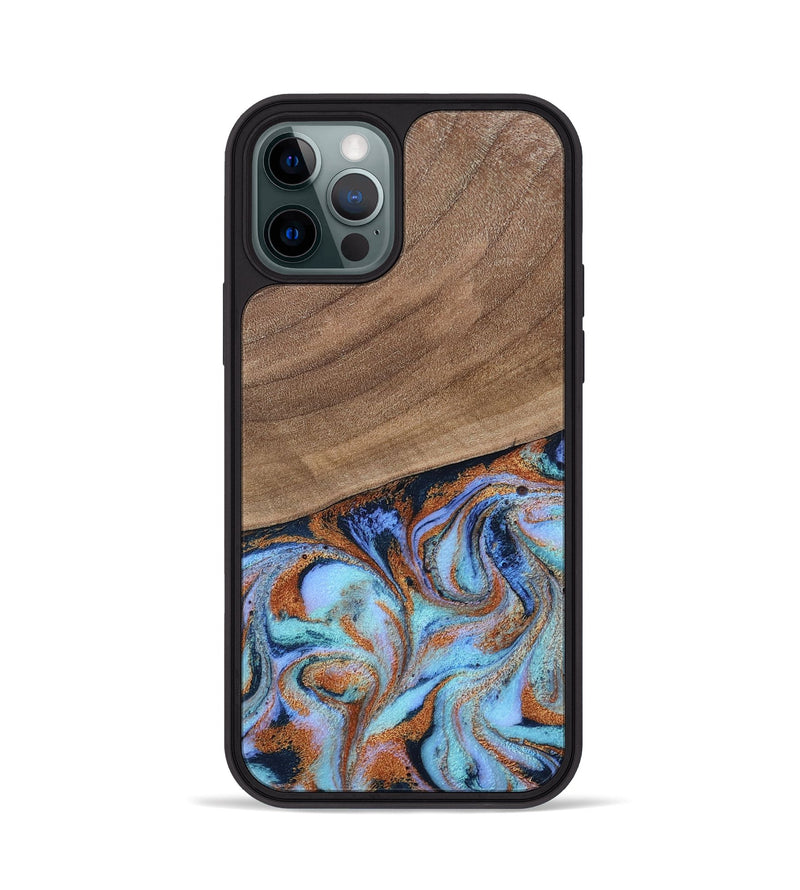 iPhone 12 Pro Wood Phone Case - Irving (Teal & Gold, 802412)