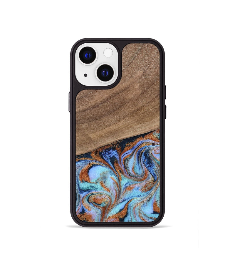 iPhone 13 mini Wood Phone Case - Irving (Teal & Gold, 802412)