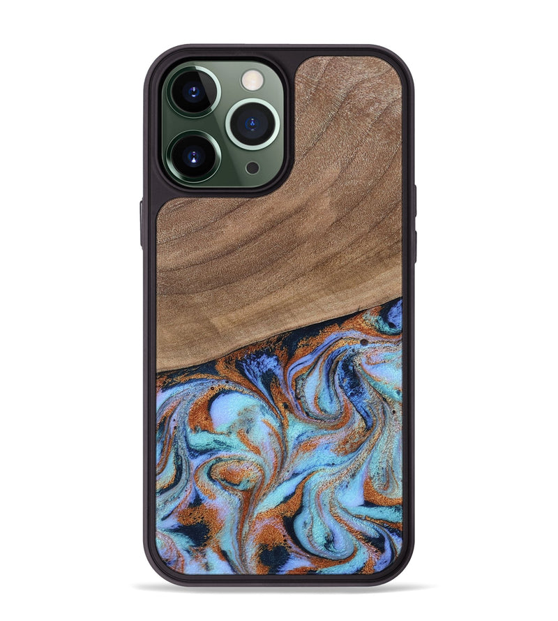 iPhone 13 Pro Max Wood Phone Case - Irving (Teal & Gold, 802412)