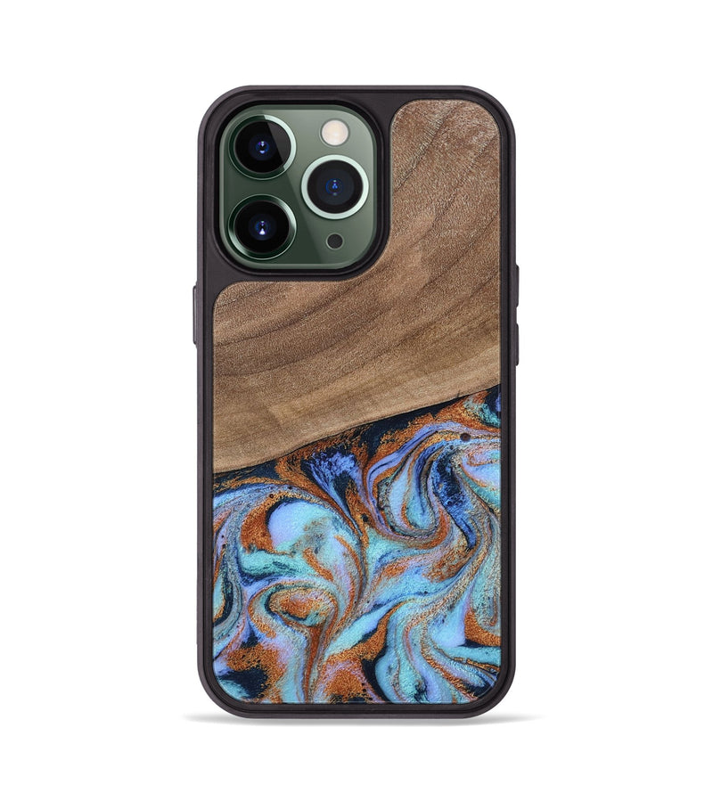 iPhone 13 Pro Wood Phone Case - Irving (Teal & Gold, 802412)