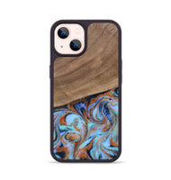 iPhone 14 Wood Phone Case - Irving (Teal & Gold, 802412)