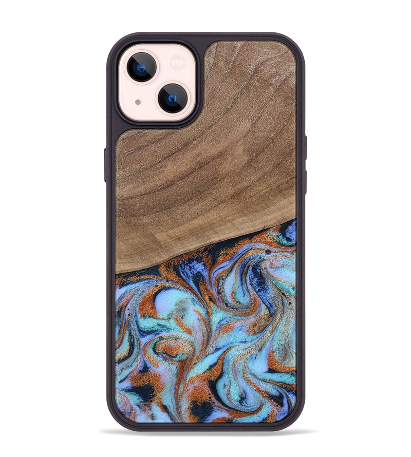 iPhone 14 Plus Wood Phone Case - Irving (Teal & Gold, 802412)